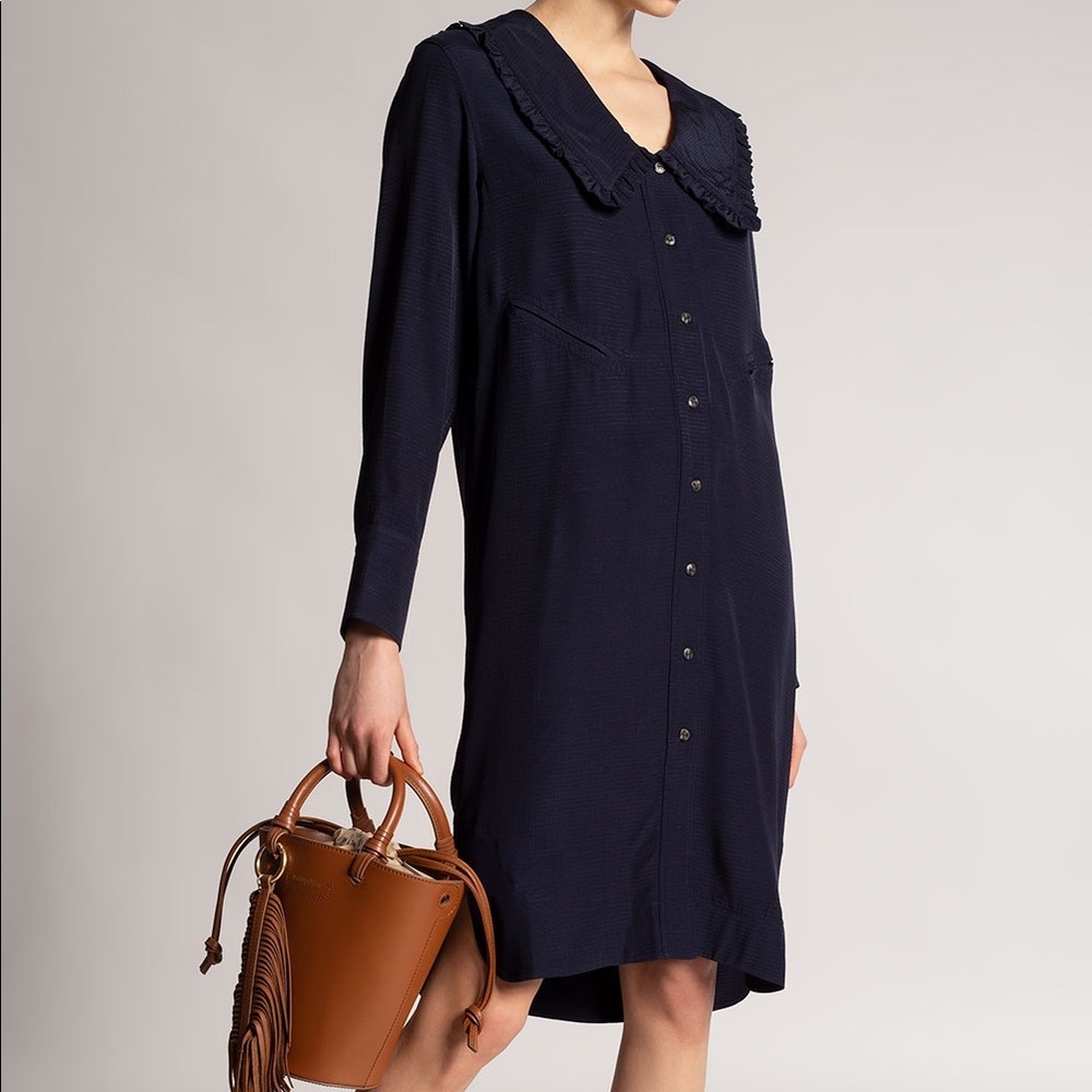 Ganni Navy Button-Up Dress